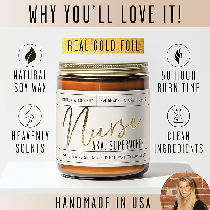 Nurse Gifts for Women - 'Nurse AKA. Superwomen' Soy Candle,w/Vanilla & Coconut I Nursing Gifts for Nurses Female I Nursing Student I Nurse Practitioner RN I Nurse Graduation Gift I 50Hr Burn, USA Made