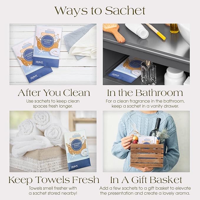 Simplicity Scents Laundry Basket Scented Sachets Pack of 6, Everyday - Long-Lasting Scented Bags, Home Fragrance, Air Freshener & Deodorizer for Closet, Room, Drawer, or Cars, Made in USA