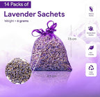 14 Pack Organic Lavender Sachet Bags for Drawers and Closets - Natural Fresh Dried Lavender French Potpourri Bags for Clothes Storage - Scented Sachets for Drawers, Wardrobes, Cars & Home.