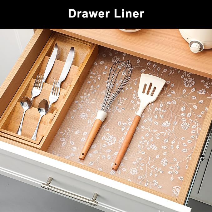 Cooyes Shelf Liner – Premium Non-Adhesive Cabinet & Drawer Liner for Kitchen – Waterproof Shelf Paper with Modern Pattern – Durable EVA Cabinet Mat – Easy to Cut