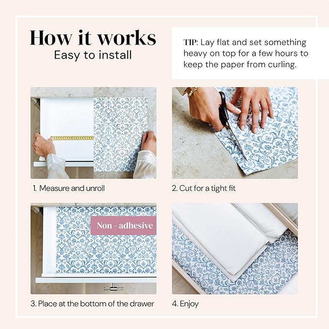 Drawer Liners for Dresser - 14" x 19.5" (Vintage Charm) Vintage Rose Scented Paper Liner for Bedroom & Bathroom Drawers - Non-Adhesive Shelf Paper for Cabinets - Pack of 6