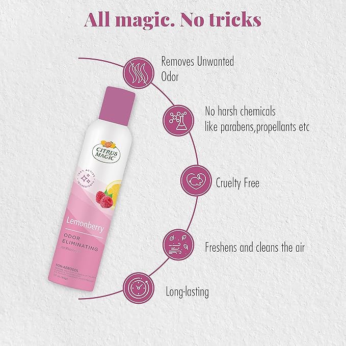 Citrus Magic Odor Eliminating Air Freshener Spray, Lemonberry, 3-Ounce, Pack of 3
