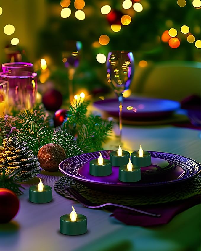 BEICHI Green Flameless Candles, 24-Pack LED Tea Lights Candles Battery Operated, Electric Fake Tealight Candles, Votive Candles Bulk for Halloween, Christmas, Party, Mardi Gras