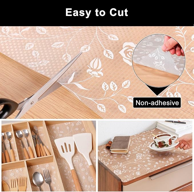 Cooyes Shelf Liner – Premium Non-Adhesive Cabinet & Drawer Liner for Kitchen – Waterproof Shelf Paper with Modern Pattern – Durable EVA Cabinet Mat – Easy to Cut