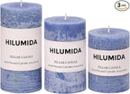 Blue Pillar Candles Set of 3 - Hand-Poured Unscented Candles,Smokeless Dripless Candles for Dinner Table and Home, Set of 3 in Different Sizes (3"x4", 3"x5", 3"x6")