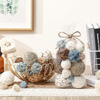 Riceshoot 2 Pack Decorative Balls Potpourri Bowl Filler Decor Natural Vase Bowl Filler Assorted Spherical Rattan Twigs Wicker Balls Cotton for Home Centerpiece(Blue)