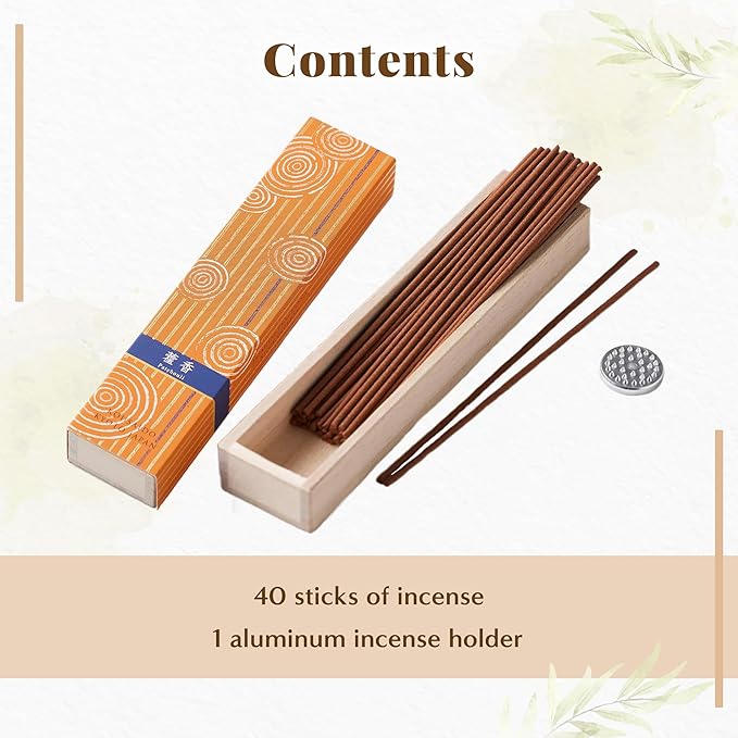 Hasegawa Hyakurakuko Premium Japanese Sandalwood Incense - Long Type, 40 Sticks with Aluminum Holder, 20-30 Min Burn Time, Made in Japan 線香 百楽香 (Patchouli)