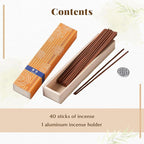 Hasegawa Hyakurakuko Premium Japanese Sandalwood Incense - Long Type, 40 Sticks with Aluminum Holder, 20-30 Min Burn Time, Made in Japan 線香 百楽香 (Patchouli)