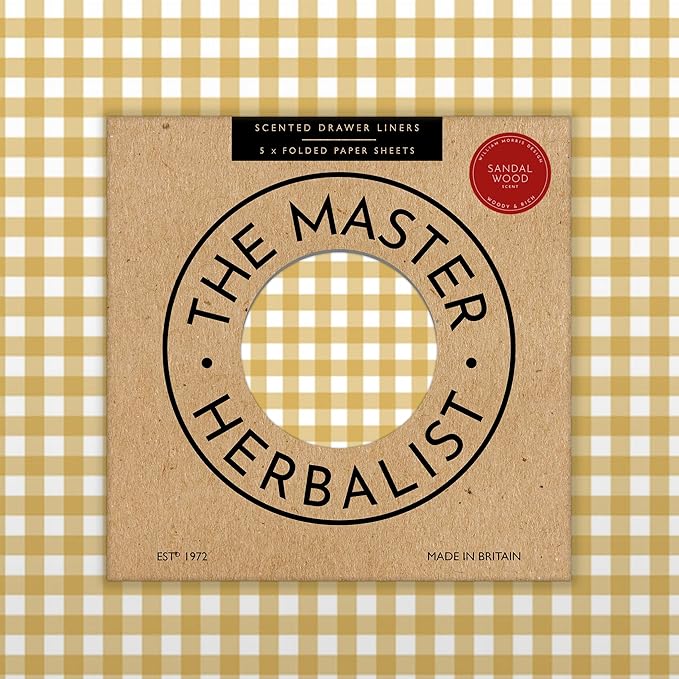 Fragrant Sandalwood SCENTED DRAWER LINERS in a BARLEY GINGHAM Design | Pack of 5 Sheets | Contains Essential Oils | MADE IN THE UK.