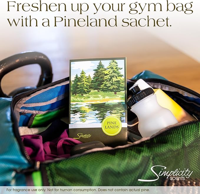 Simplicity Scents Pine Lands Scented Sachets Pack of 6, Everyday - Long-Lasting Scented Bags, Home Fragrance, Air Freshener & Deodorizer for Closet, Room, Drawer, or Cars, Made in USA