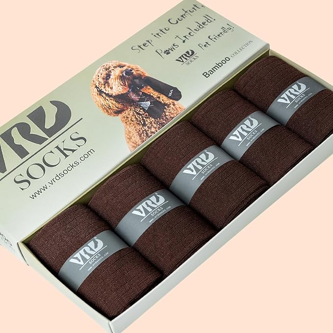 VRD Men’s Dress Socks, Bamboo 5-Pack Mens Socks, Mid Calf Length, Crew Socks Gift for Men Shoe Size 8-13