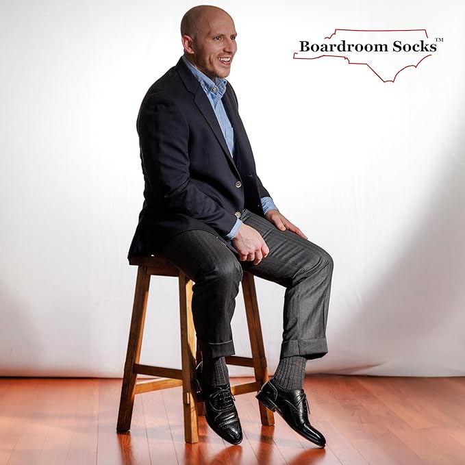Merino Wool Mid-Calf Dress Socks for Men, Ribbed Dress Socks
