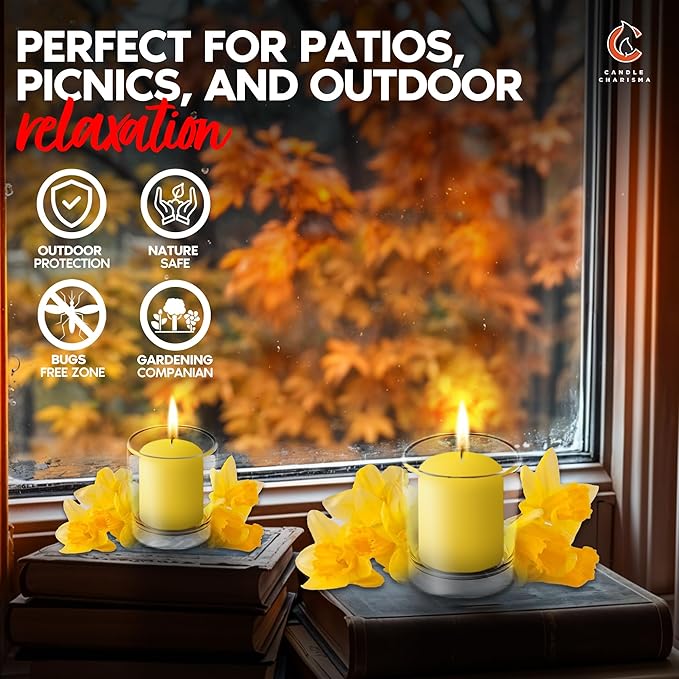 Candle Charisma Citronella Scented Votive Candles - 15 Hour Burn time - Set of 36 for Dinner, Wedding, Halloween and Holiday Decorations