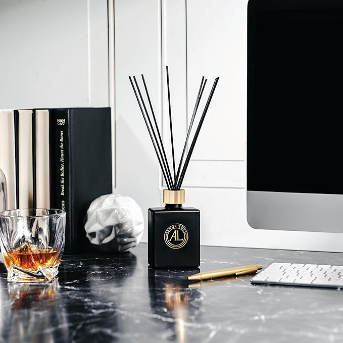 Fresh Linen Reed Diffuser Set - Oil Room Scent Sticks - Non-Toxic Bathroom Diffuser with 5oz Oil - Black Reed Diffusers for Home & Office - Elegant Scented Sticks for Desk