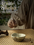 Incense Burner, Ceramic 4 in 1 Incense Holder, Unique Round Shape Incense Holder for Sticks, Handcrafted Incense Cone Burner with 3 Incense Sockets for Meditation Space, Yoga, Gray-Green