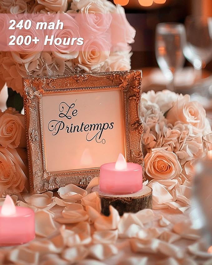 BEICHI Flameless LED Tea Lights - 24-Pack Battery Operated Fake Tealight Candles, Votive Candles Bulk for Holidays (Pink)