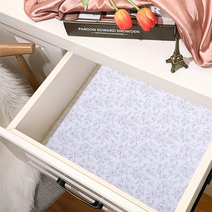 Eersida 20 Sheets 14 x 19.5 Inch Scented Drawer Liners for Dresser Non Adhesive Fragrant Drawer Liners Paper for Bedroom Kitchen Cabinet Home Shelf Closet(Fresh Flower)
