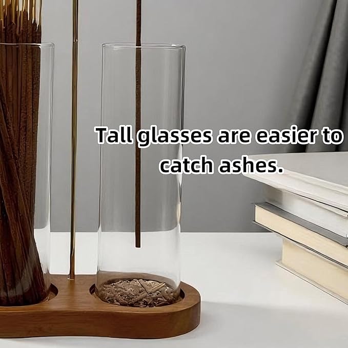 Glass Incense Holder,2 in 1 Incense Sticks Burner Holder with Storage,Hang Upside Down Incense Holder for Sticks with Glass Ash Catcher for Meditation Yoga Spa Room Decor (Brown)