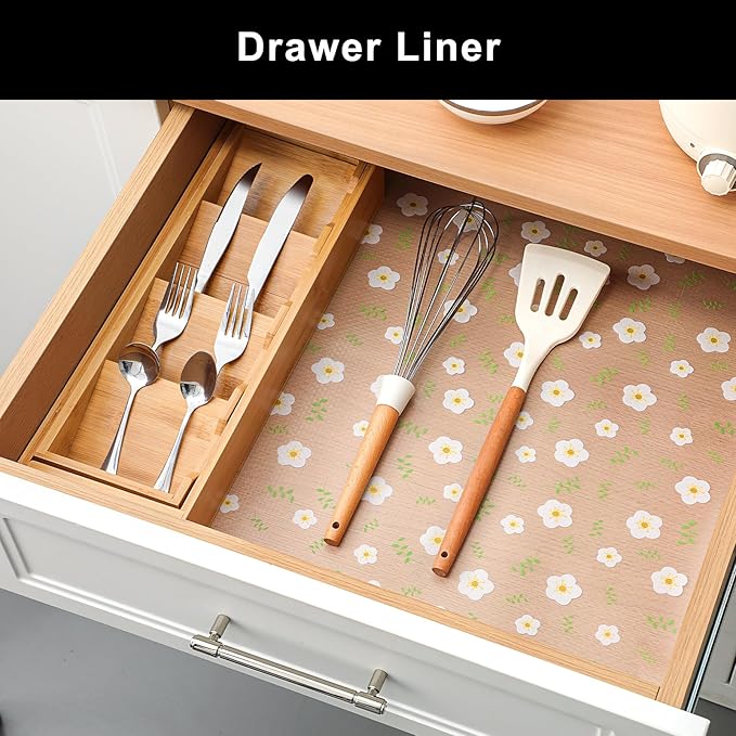 Cooyes Shelf Liner – Premium Non-Adhesive Cabinet & Drawer Liner for Kitchen – Waterproof Shelf Paper with Modern Pattern – Durable EVA Cabinet Mat – Easy to Cut