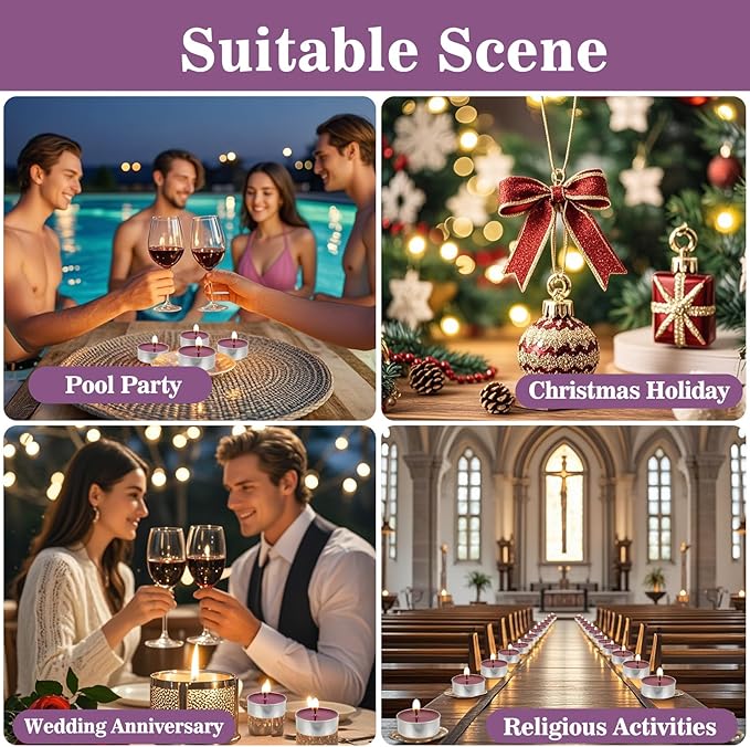 Purple Tea Lights Candles Bulk - 25Pcs MAQIHAN Tea Candles Mini Votive Mini Candle with Cotton Wick for Home Decoration,Pool,Shabbat,Wedding,Emergencies
