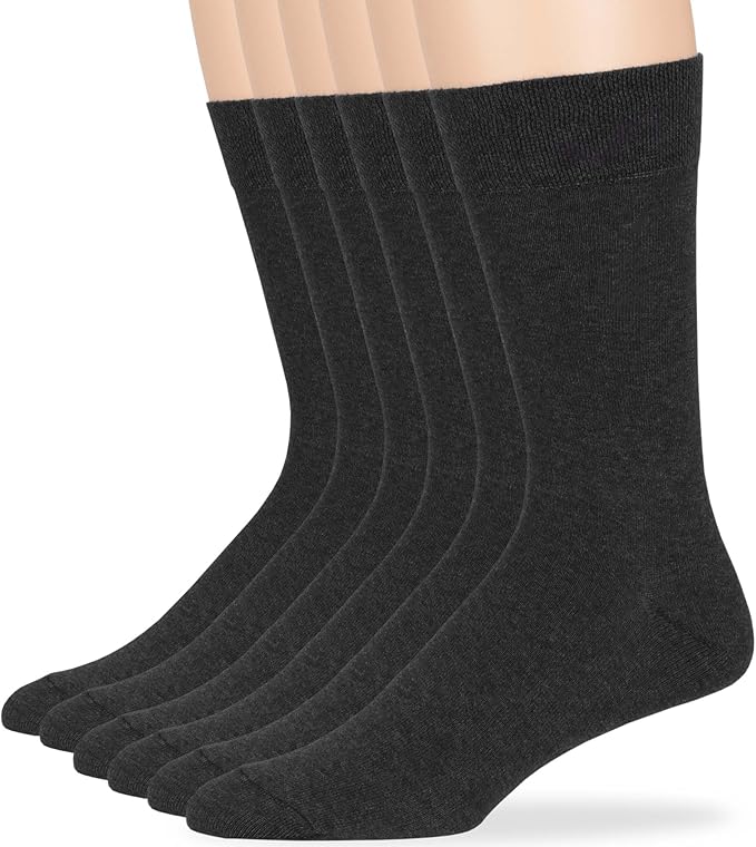 7BigStars Mens Dress Socks – 6 Pairs Crew, Soft Stay Up, Cotton Comfort for Business, Office, Big and Tall, Breathable