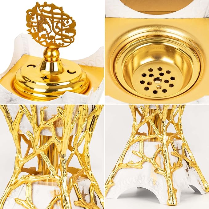 Bakhoor Burner, Charcoal Incense Burner, Frankincense Resin Incense Holder for Yoga, Spa Aromatherapy, Office & Home Decor Gifts 10.6" inches Tall (White)