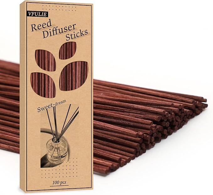 VFULIE 100PCS Reed Diffuser Sticks, 10 Inch Natural Rattan Wood Sticks Essential Oil Aroma Diffuser Sticks Refill Replacement for Aroma Fragrance (Brown)