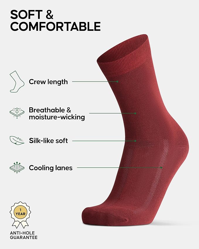 DANISH ENDURANCE Viscose Dress Socks, Premium, Soft, Breathable, Dress Socks for Men & Women, Unisex, 6-Pack