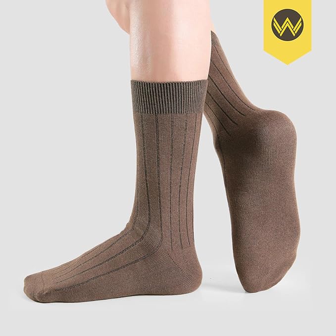 WANDER Mens Dress Socks Double Needle Rib Cotton Solid Premium Socks Lightweight Classic Business Socks 6/8 Pairs 7-12/13-15