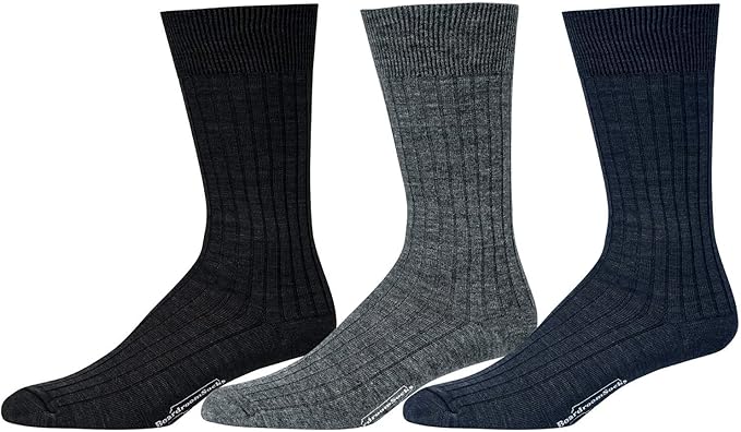 Merino Wool Mid-Calf Dress Socks for Men, Ribbed Dress Socks
