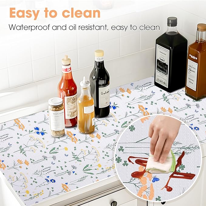Drawer and Shelf Liner, Non-Slip Kitchen Cabinet Liners Non-Adhesive Thick Strong Grip Waterproof Washable Mats Protect Dresser ShelvesCabinets, Flower, 12 in X 10 FT