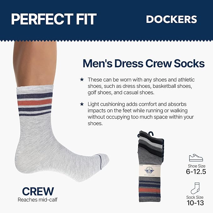 DOCKERS Men's Performance Socks - 3-Pairs and 6-Pairs Athletic and Dress Crew Socks for Men