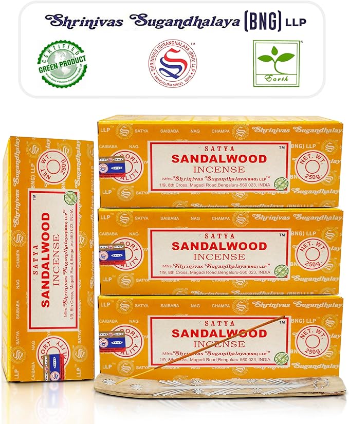 Satya Super Hit Incense Sticks 250 gmx 4 Pack (1000 gm), Satya BNG (Bangalore) Insenses with Raajsee Incense Holder Bundle, Satya Nagchampa Natural Incense