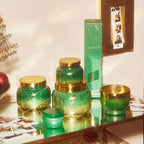 Capri Blue Crystal Pine Scented - Glimmer Inverted Jar Candles - Soy Candles - Holiday Candle with Emerald Green & Gold Ombre Glass Candle Holder (10 oz)