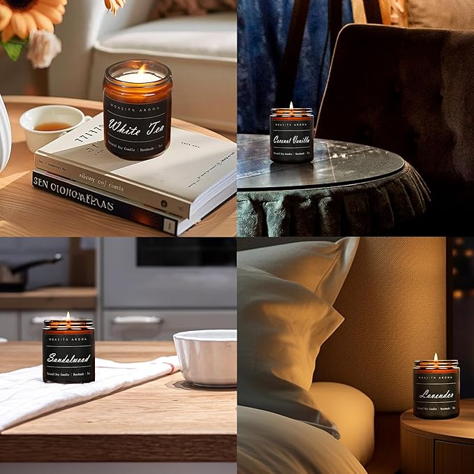 MOASITN Baltic Amber Highly Scented Candles for Home| Natural Soy Aromatherapy candle| Handmade Long Lasting Jar Candle| Candel Gift for Women,Men as Birthday,Housewarming,Relaxing,Christmas Gifts|7oz