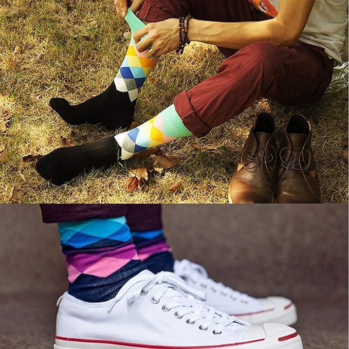 DRASEX Men's Dress Socks Funky Colorful Pattern Cotton Novelty Casual Crew Socks