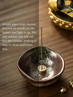 4 in 1 Incense Holder with 3 Different Incense Sockets, 4.25 Inch Incense Burner, Unique Round Shape Incense Holder for Sticks, Ceramic Incense Stick Holder for Meditation, Yoga, Rose Gold