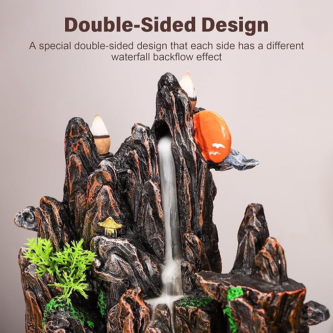 Large Backflow Incense Burner Resin Mountain Waterfall Incense Holder Smoked Fountain Aromatherapy Office Yoga Room Home Decoration
