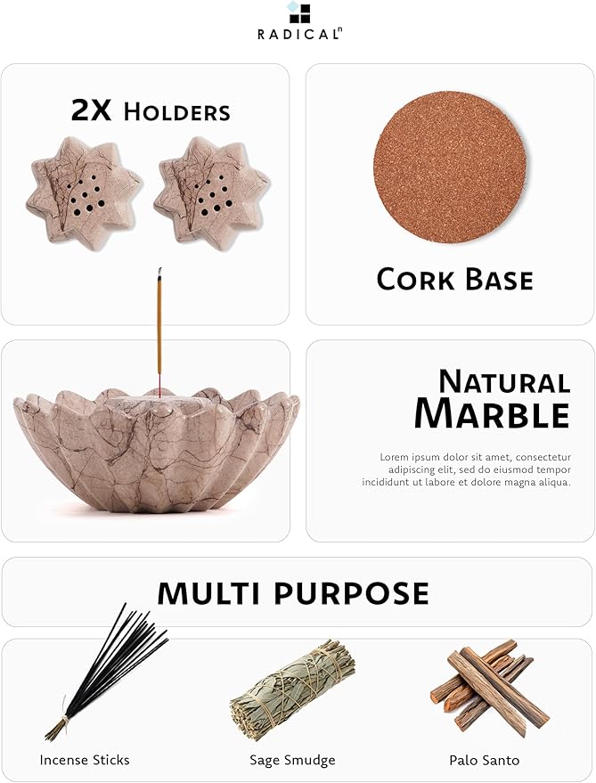 Radicaln Marble Incense Holder Marinara 5.5" Inches Handmade Incenses Holder for Sticks with 9 Incenses Holes - Ideal Incens Burner for Spiritual Decor