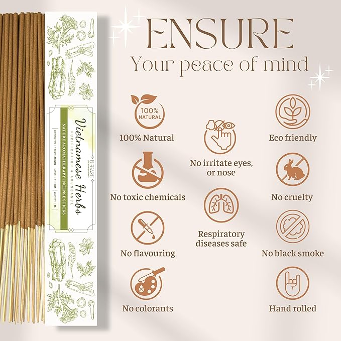 Upeace-Organic-Non-Toxic-Vietnamese-Mixed-Herbs-Incense-Sticks (Bulk 86 Agarbatti Sticks) | 75 Minutes Long Lasting Burn for Positive Vibes, Meditation with Natural Scents, no synthetic essential oils
