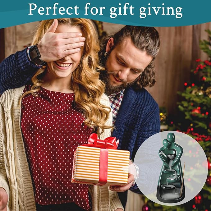 Ceramic Incense Burner, Waterfall Lovers Incense Holder with 30 Incense Sticks 20 Incense Cones, Creative Incense Waterfall Ornament, Backflow Incense Burner Holder, Zen Garden Meditation Home Decor