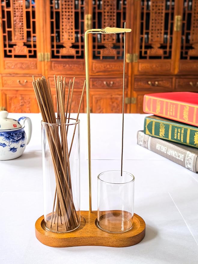 2 in 1 Glass Incense Holder & Burner with Ash Catcher – Decorative Incense Stick Holder for Aromatherapy, Yoga, Meditation