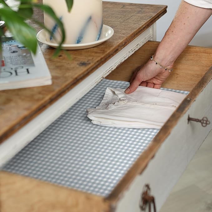 Fragrant Fresh Linen SCENTED DRAWER LINERS in a DUCK EGG BLUE GINGHAM Design | Pack of 5 Sheets | Contains Essential Oils | MADE IN THE UK.