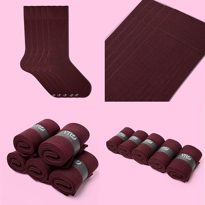 VRD Men’s Dress Socks, Bamboo 5-Pack Mens Socks, Mid Calf Length, Crew Socks Gift for Men Shoe Size 8-13