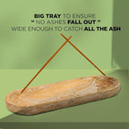 Hand Carved Incense Holder-Incense Burner/Ash Catcher/Handmade Wooden Insence Tray – Modern Gift Home/Room/Kitchen Décor Size 11x4x1.5 Inches