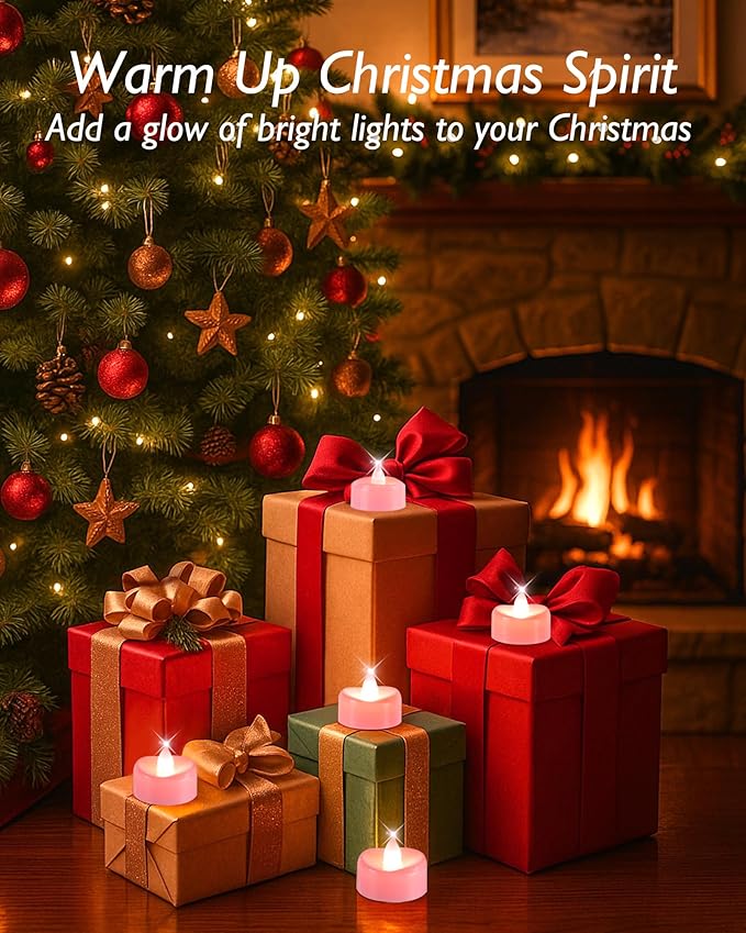 5plots Flameless Candles, 24Pcs Tea Lights Candles Battery Operated, Flameless Tealight Candles, Electric Tea Lights Votive Candles - Pink - 1.5" x 1.25"- No Flicker