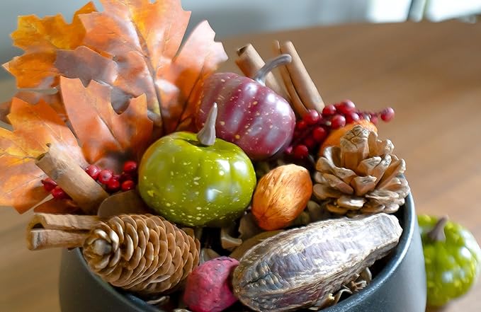 Qingbei Rina Fall Potpourri Bags with Pumpkins, Cinnamon Scented Potpourri Bowl Filler,Thanksgiving Decorative Dried Flowers,Vase Fillers,Farmhouse Bathroom Decor(20oz)