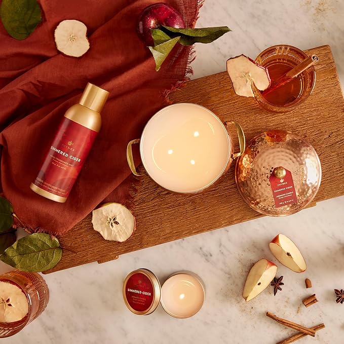 Thymes Simmered Cider Copper Candle - Warm & Spicy Apple Scented Candles for Home - Notes of Apple, Clove, and Cardamom - Luxury Gifts for Women - Fall Decor - 3 Wick (Copper Pot, 18 oz)