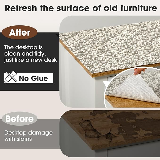 Drawer and Shelf Liner, Non-Slip Kitchen Cabinet Liners Non-Adhesive Thick Strong Grip Waterproof Washable Mats Protect Dresser Shelves Cupboard Bathroom Cabinets, Boho: Beige, 24 in X 30 FT