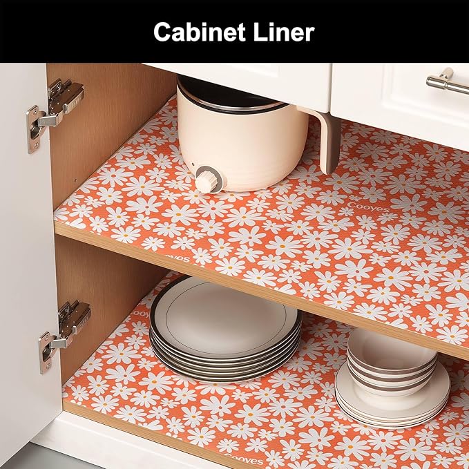 Cooyes Shelf Liner – Premium Non-Adhesive Cabinet & Drawer Liner for Kitchen – Waterproof Shelf Paper with Modern Pattern – Durable EVA Cabinet Mat – Easy to Cut